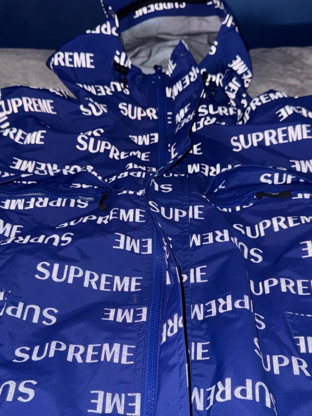 Mens Supreme 3M Reflective Repeat Taped Seam Jacket Blue - Picture 7 of 14